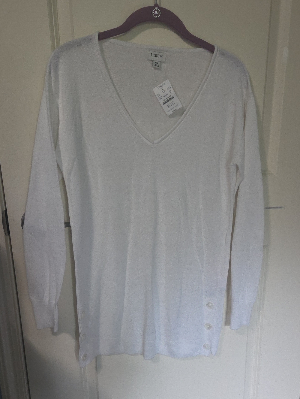 J. Crew White V-Neck Long Sleeve Sweater with Side Buttons